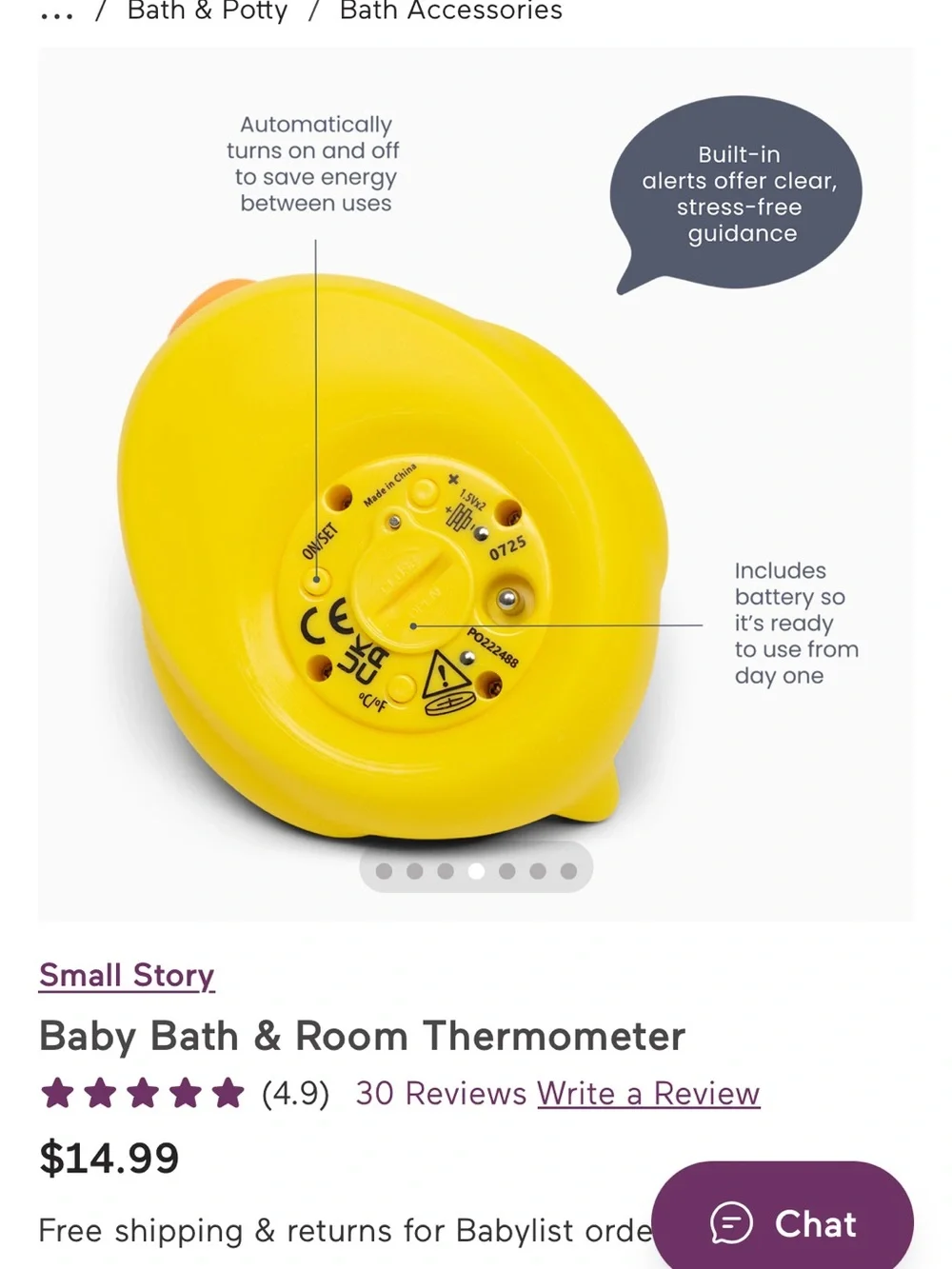 Yellow Duck Baby Bath Thermometer